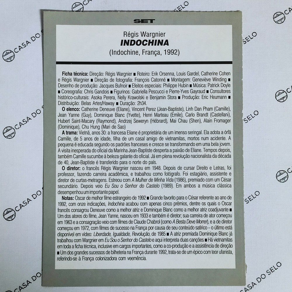 | Casa do Colecionador Indochina (1992) - Ficha Técnica - SET-253