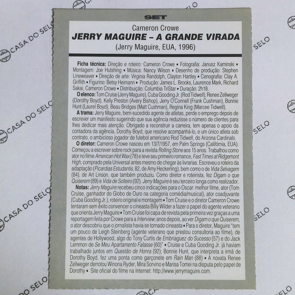 | Casa do Colecionador Jerry Maguire - A Grande Virada (1996) - Ficha Técnica - SET-368