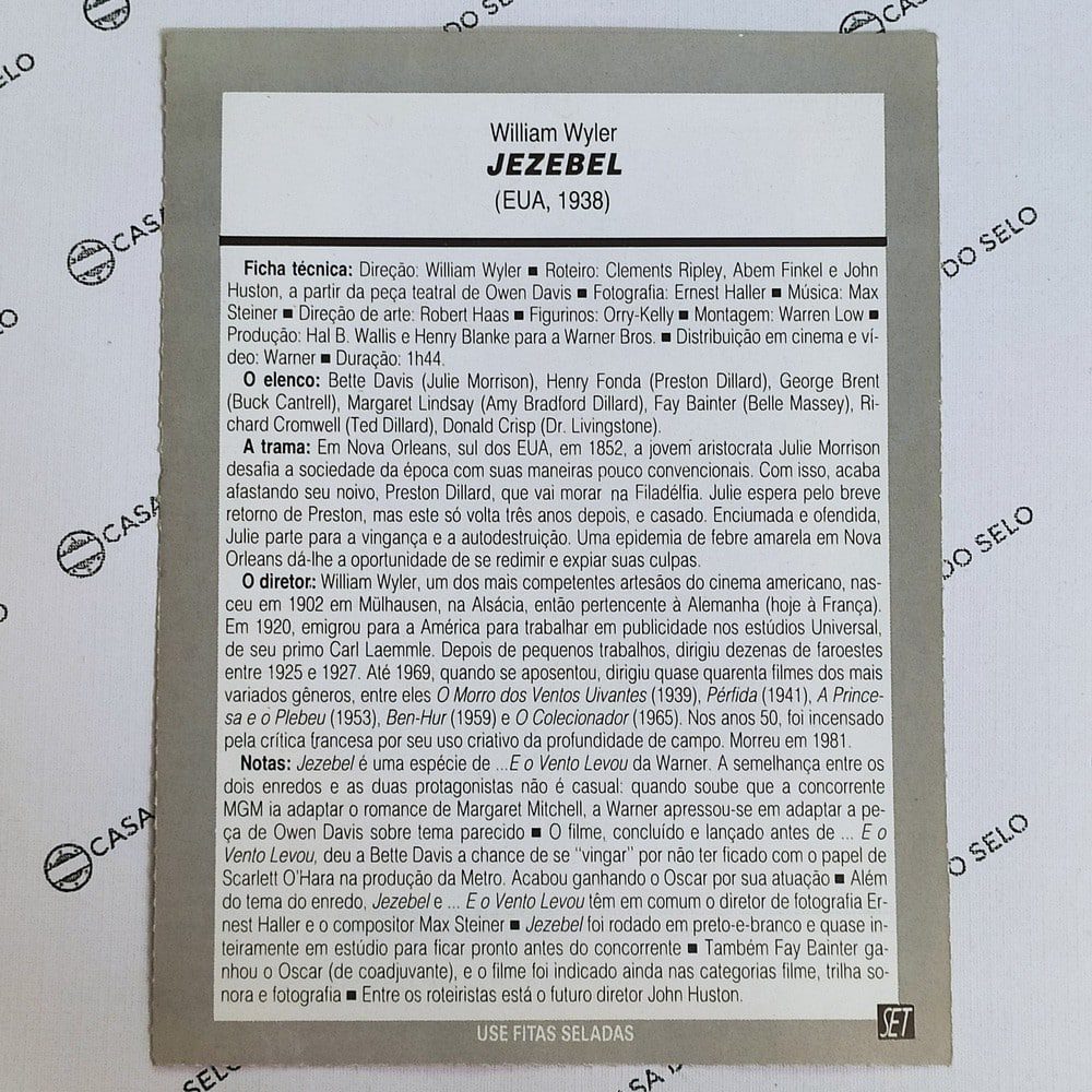 | Casa do Colecionador Jezebel (1938) - Ficha Técnica - SET-013