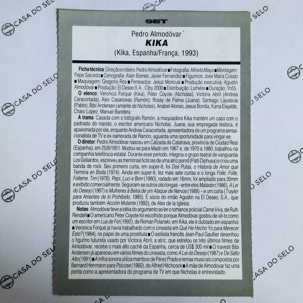 | Casa do Colecionador Kika (1993) - Ficha Técnica - SET-269