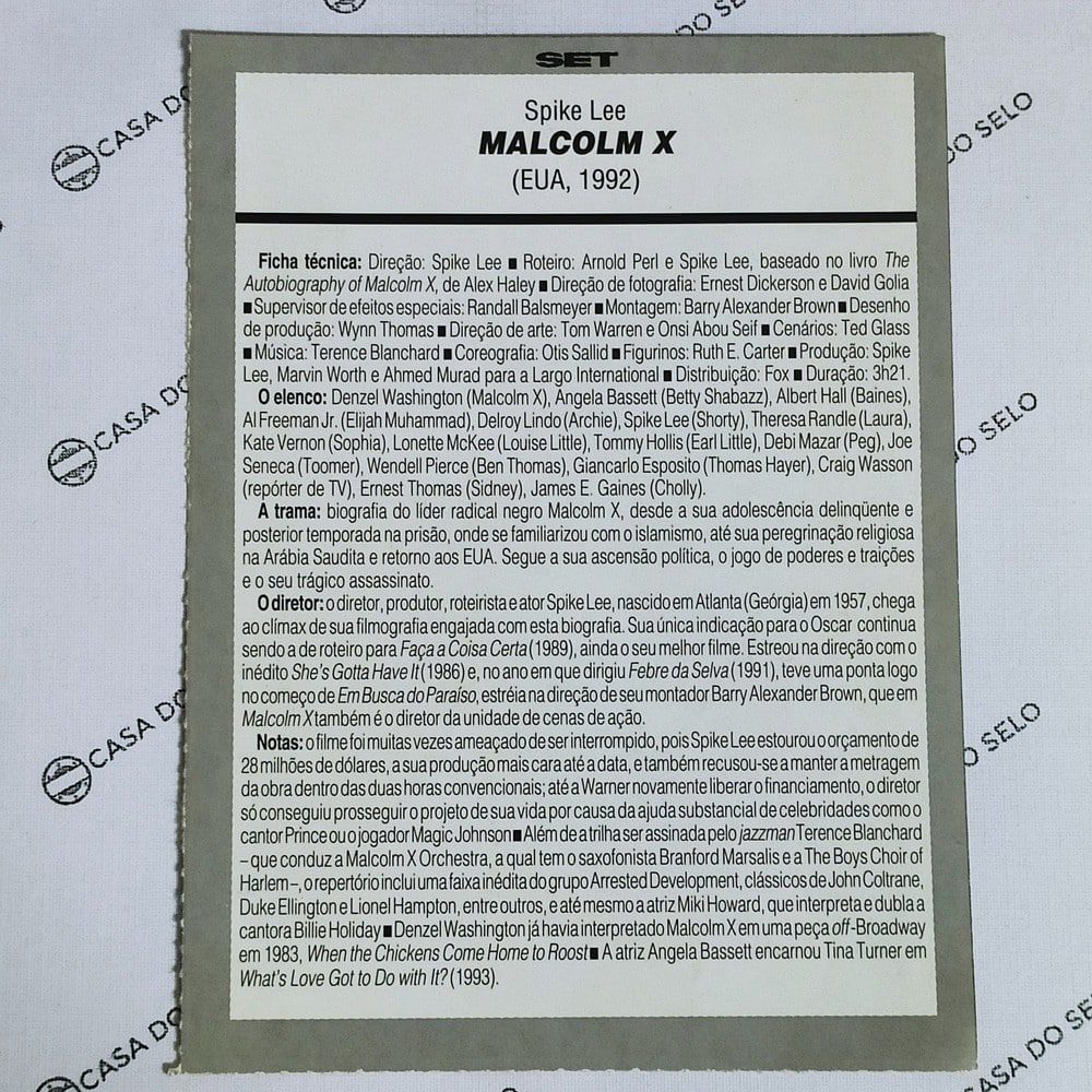 | Casa do Colecionador Malcolm X (1992) - Ficha Técnica - SET-240