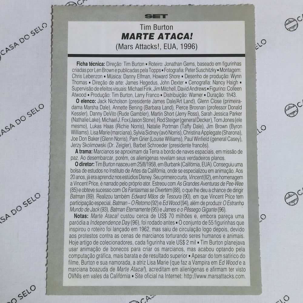 | Casa do Colecionador Marte Ataca! (1996) - Ficha Técnica - SET-377