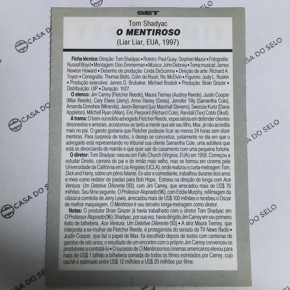 | Casa do Colecionador O Mentiroso (1997) - Ficha Técnica - SET-413