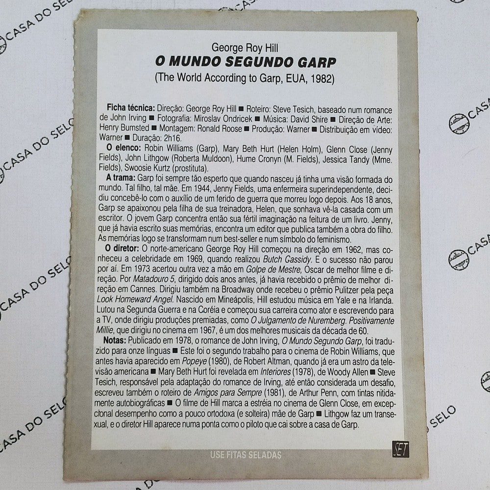 | Casa do Colecionador O Mundo Segundo Garp (1982) - Ficha Técnica - SET-112