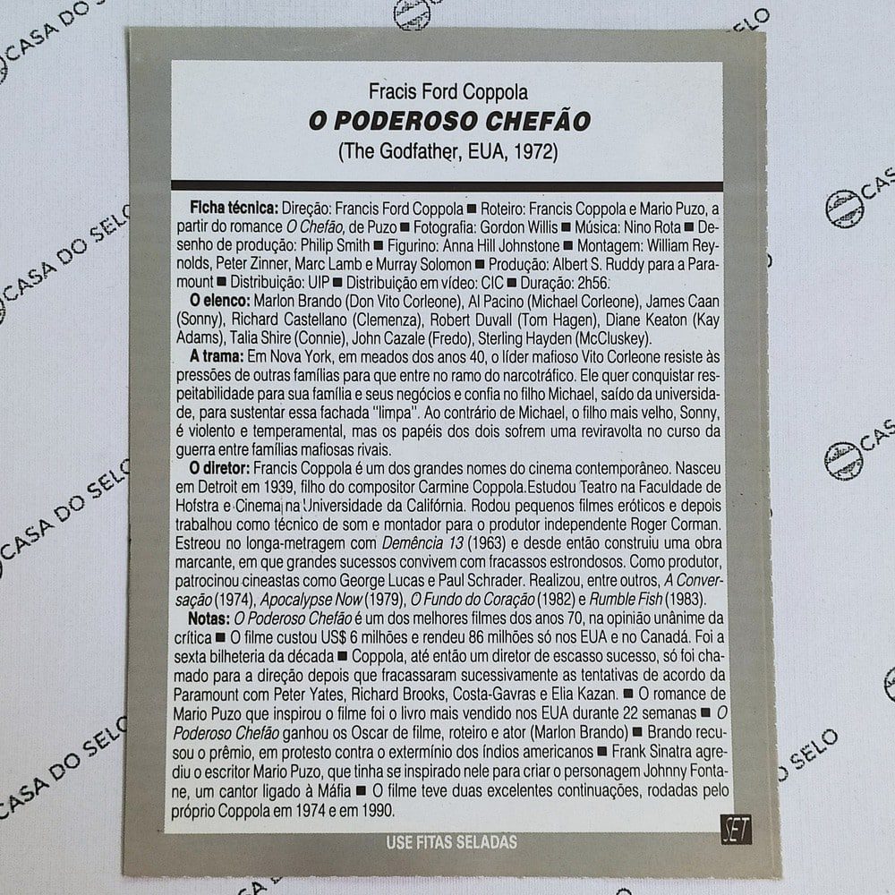 | Casa do Colecionador O Poderoso Chefão (1972) - Ficha Técnica - SET-083