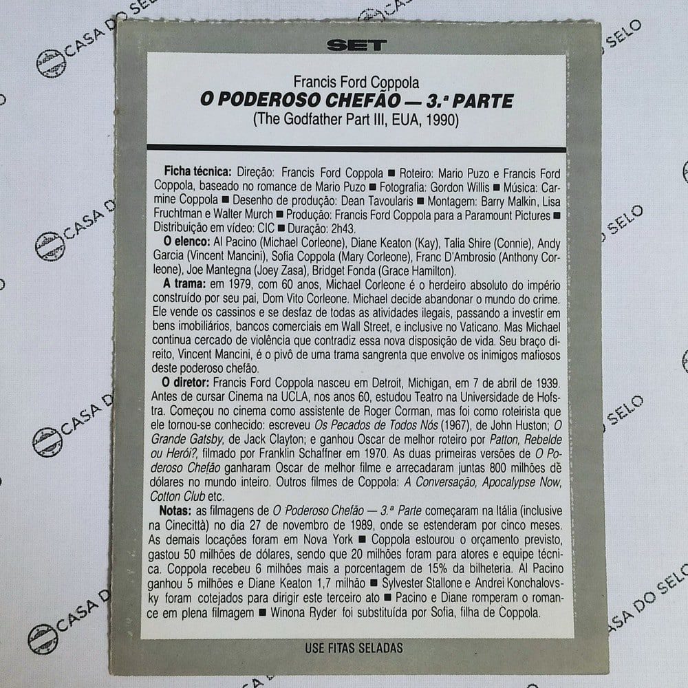 | Casa do Colecionador O Poderoso Chefão - 3° Parte (1990) - Ficha Técnica - SET-179