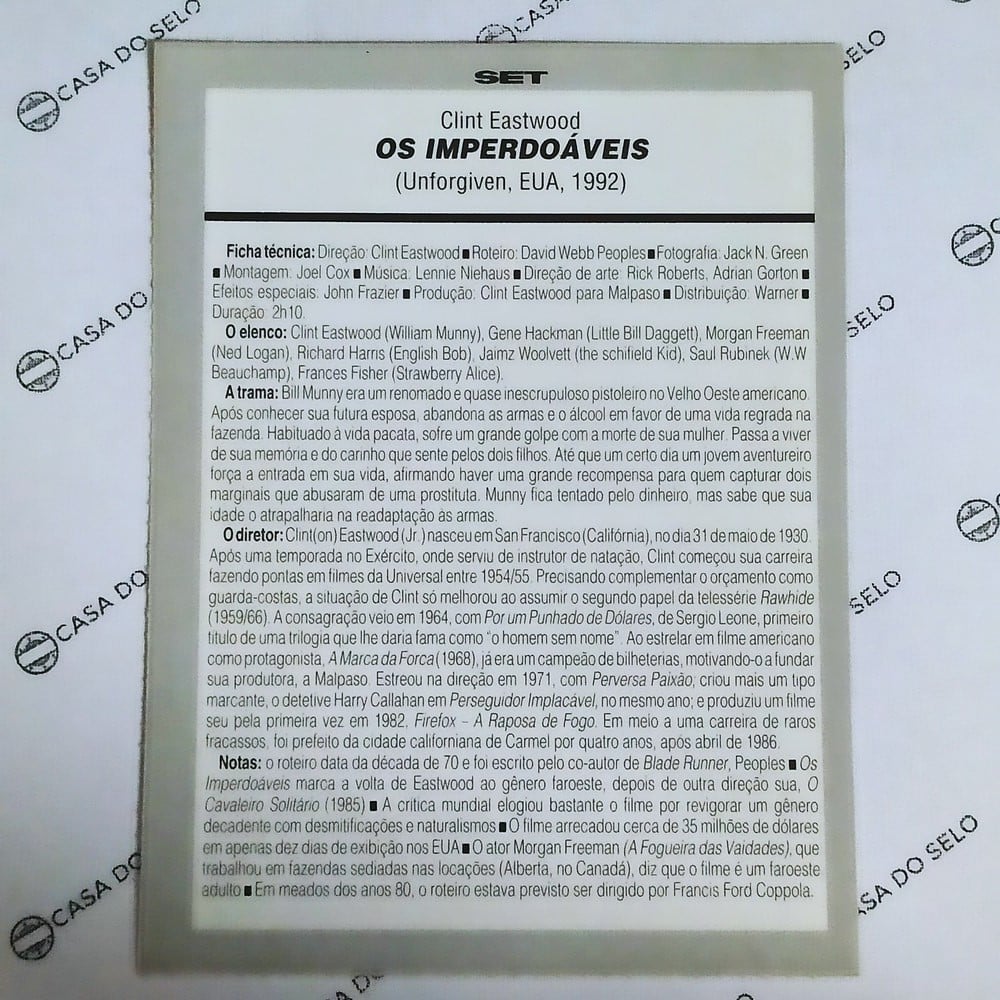 | Casa do Colecionador Os Imperdoáveis (1992) - Ficha Técnica - SET-222