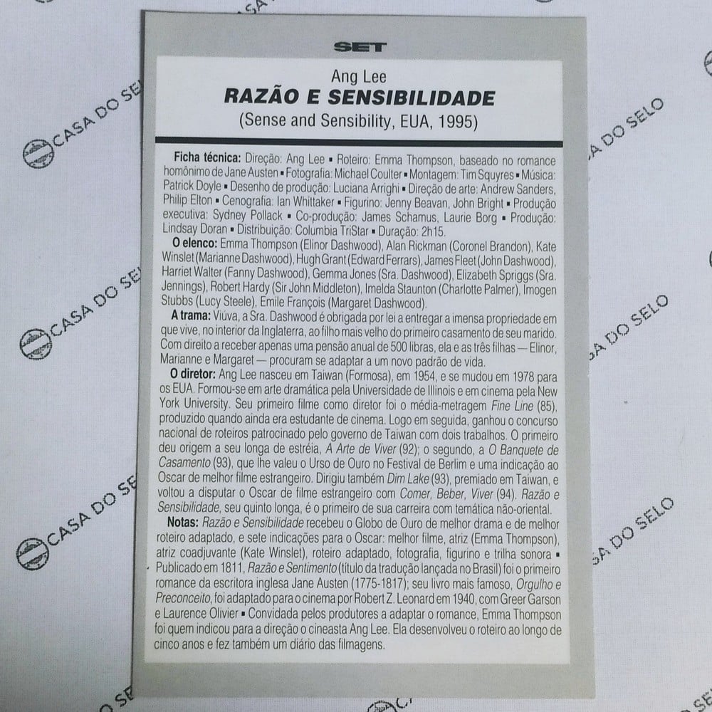 | Casa do Colecionador Razão E Sensibilidade (1995) - Ficha Técnica - SET-355