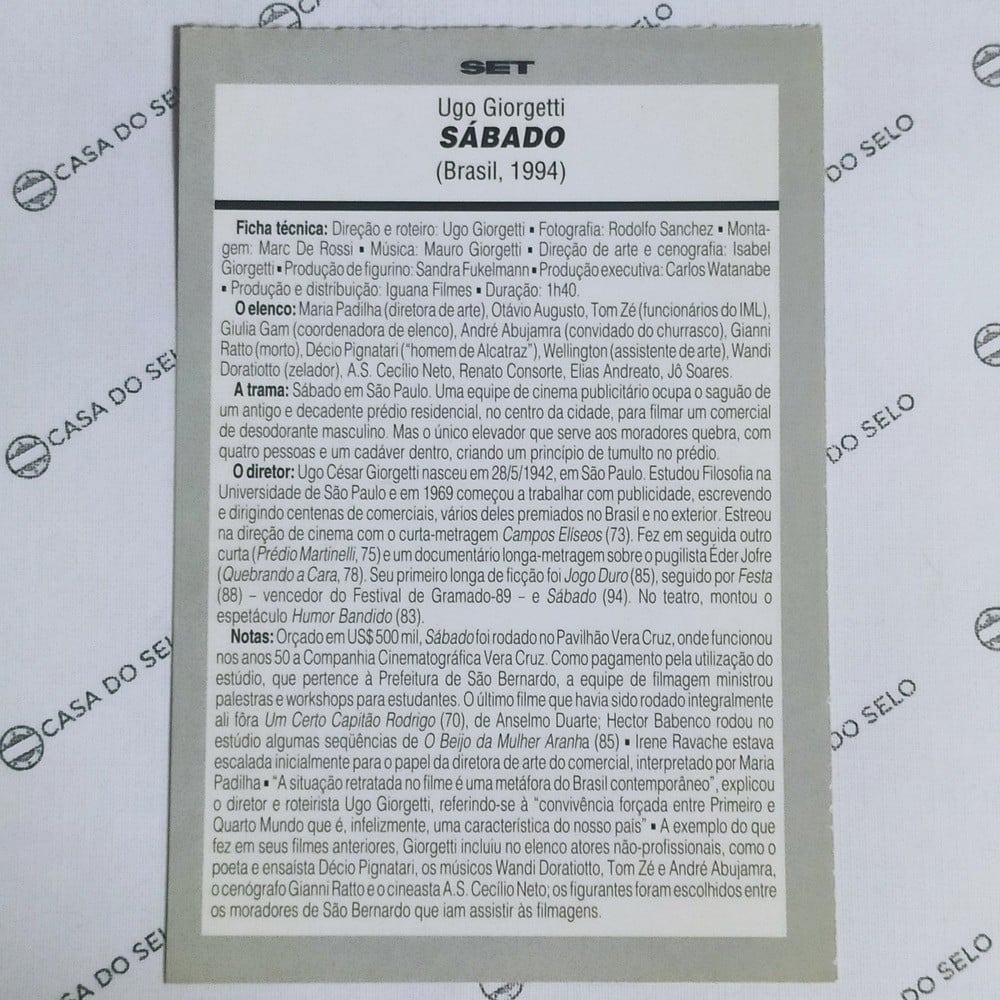 | Casa do Colecionador Sábado (1994) - Ficha Técnica - SET-318