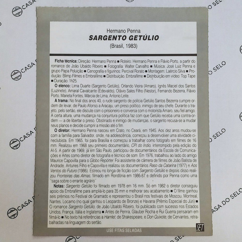 | Casa do Colecionador Sargento Getúlio (1983) - Ficha Técnica - SET-118