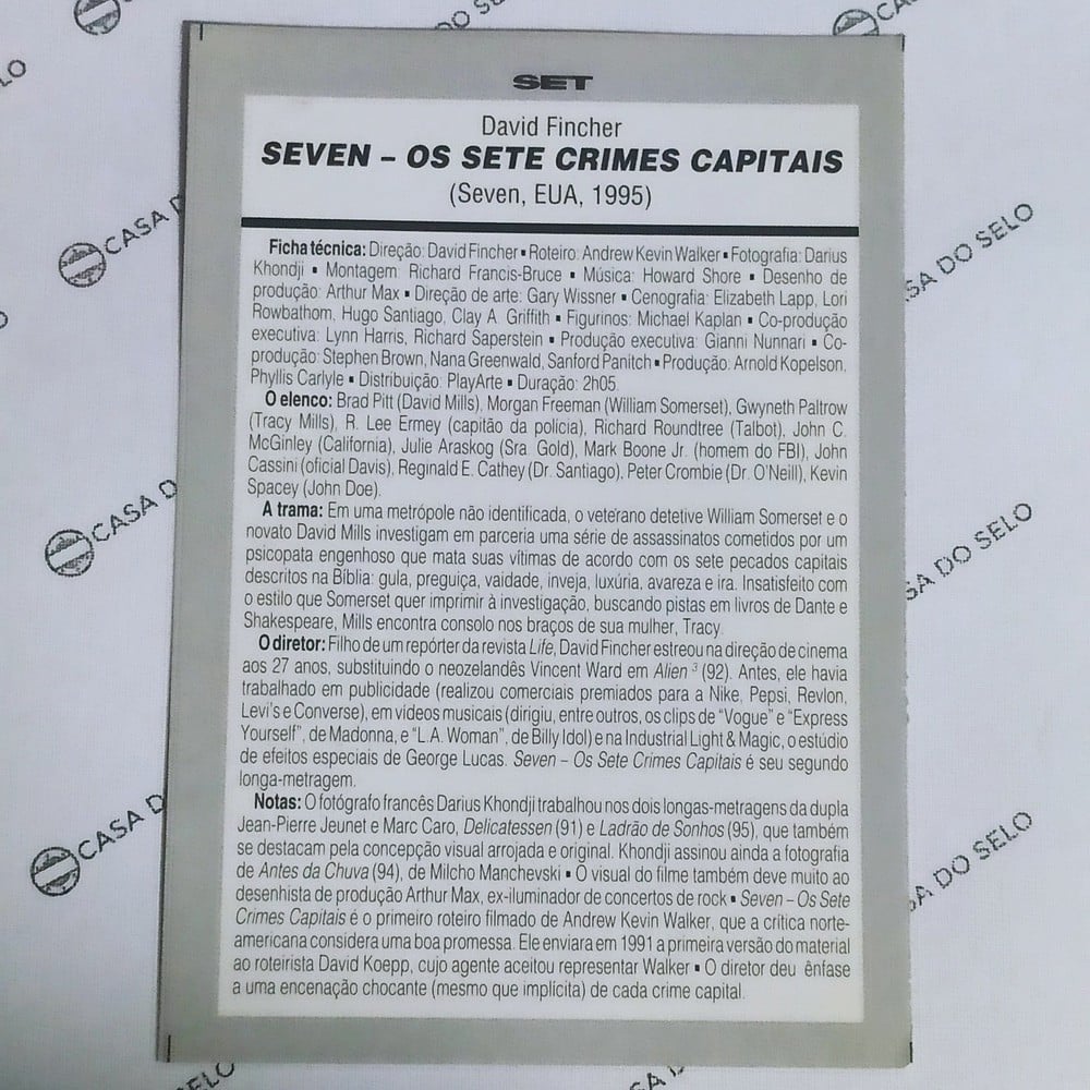 | Casa do Colecionador Seven - Os Sete Crimes Capitais (1995) - Ficha Técnica - SET-350