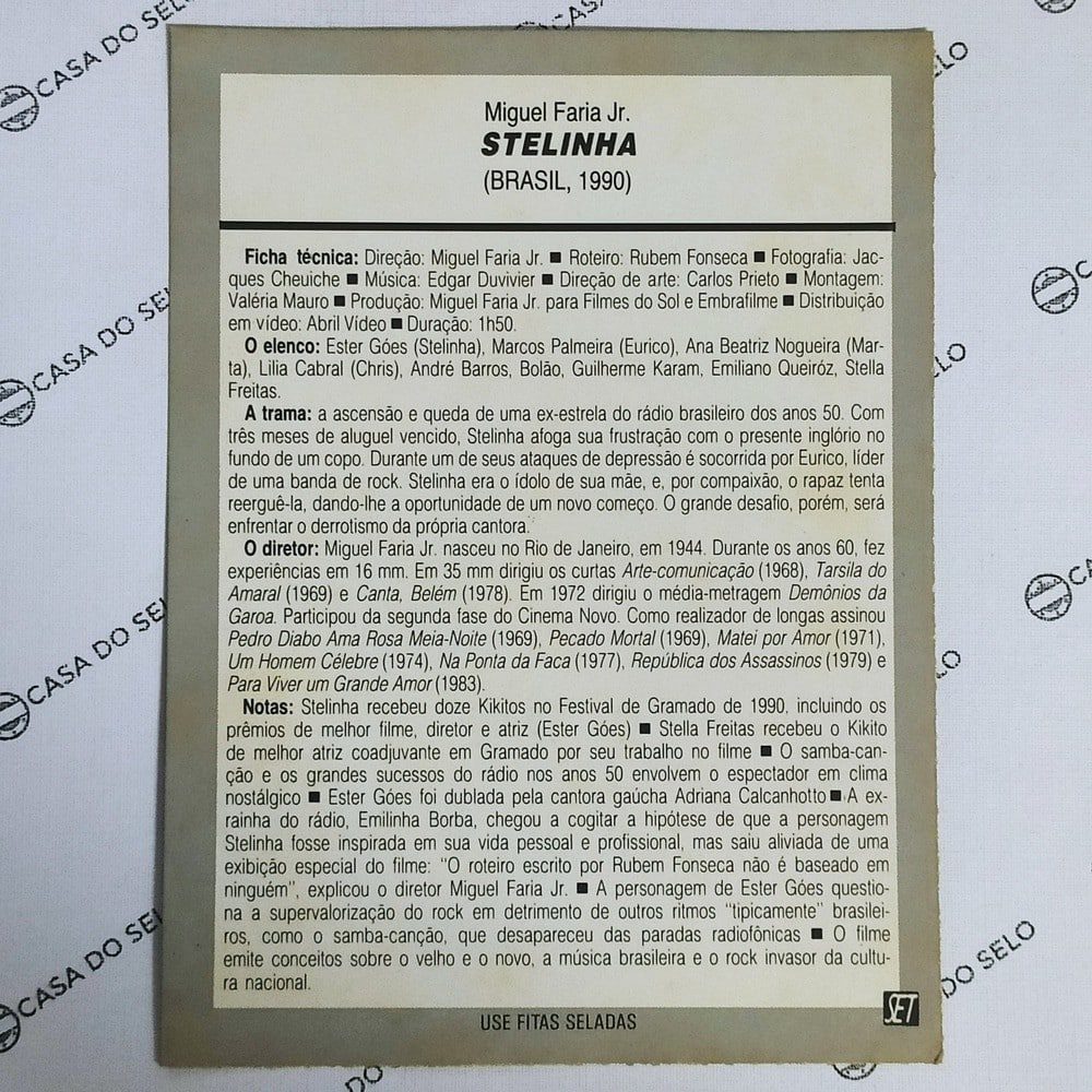 | Casa do Colecionador Stelinha (1990) - Ficha Técnica - SET-172