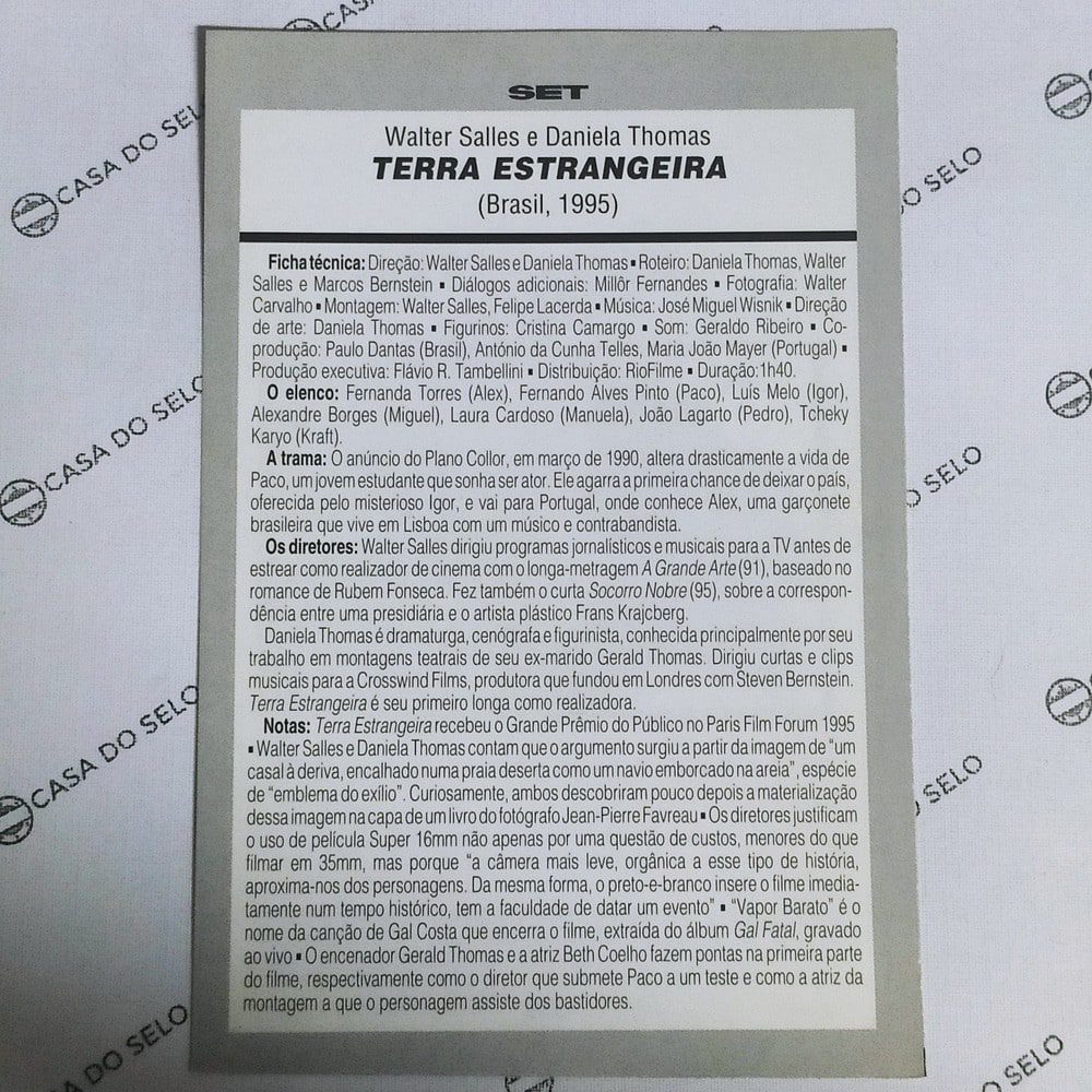 | Casa do Colecionador Terra Estrangeira (1995) - Ficha Técnica - SET-359