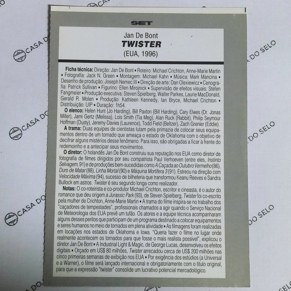 | Casa do Colecionador Twister (1996) - Ficha Técnica - SET-389
