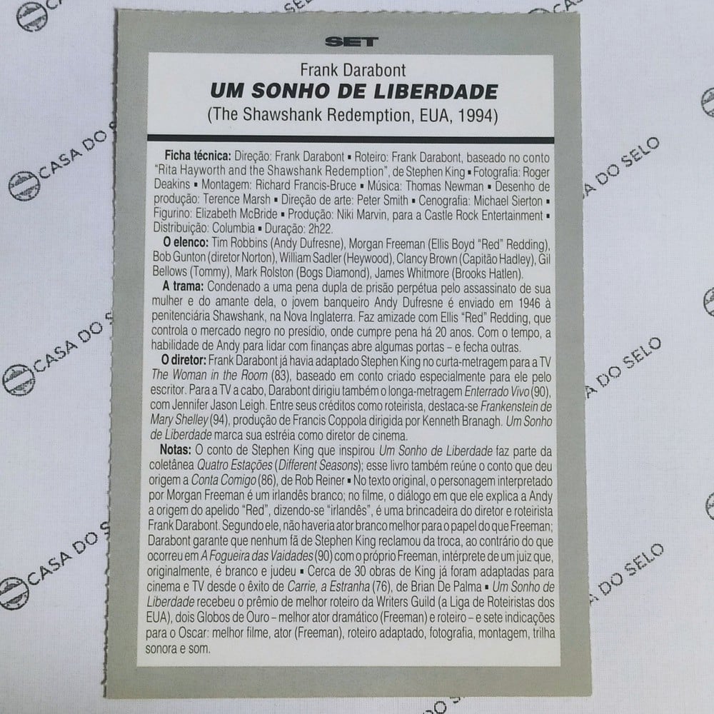 | Casa do Colecionador Um Sonho De Liberdade (1994) - Ficha Técnica - SET-309