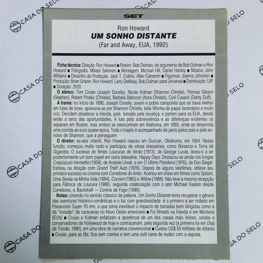 | Casa do Colecionador Um Sonho Distante (1992) - Ficha Técnica - SET-255