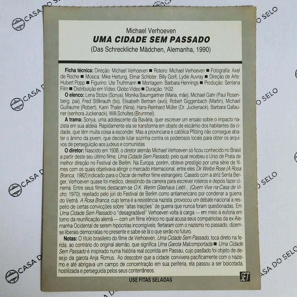 | Casa do Colecionador Uma Cidade Sem Passado (1990) - Ficha Técnica - SET-178