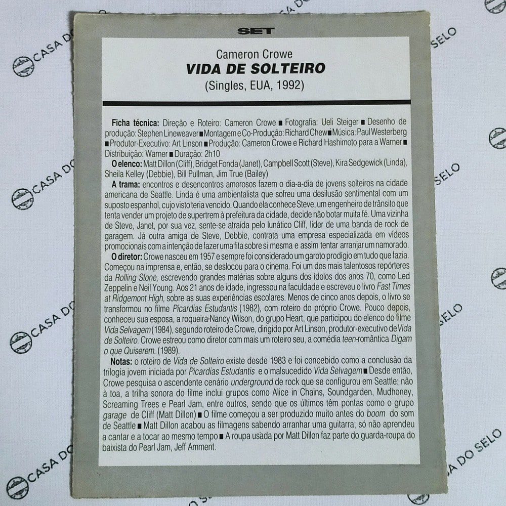 | Casa do Colecionador Vida De Solteiro (1992) - Ficha Técnica - SET-243