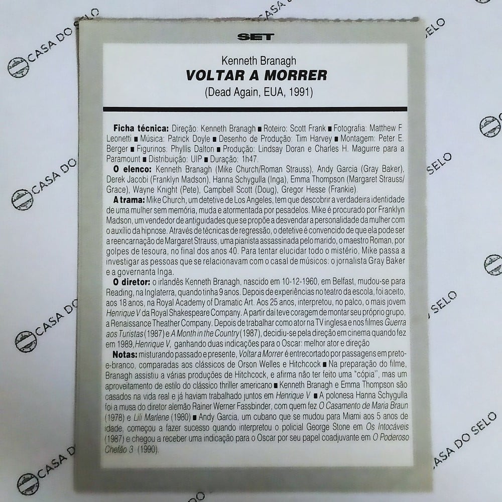| Casa do Colecionador Voltar a Morrer (1991) - Ficha Técnica - SET-194