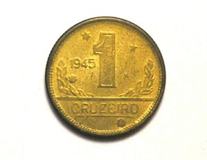 1 Cruzeiro 1945 - Sem a sigla / Mapa do Brasil / Patinada Flor de Cunho