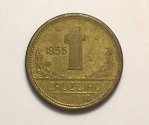 1 Cruzeiro 1955 / Mapa do Brasil / Patinada Sob/Flor