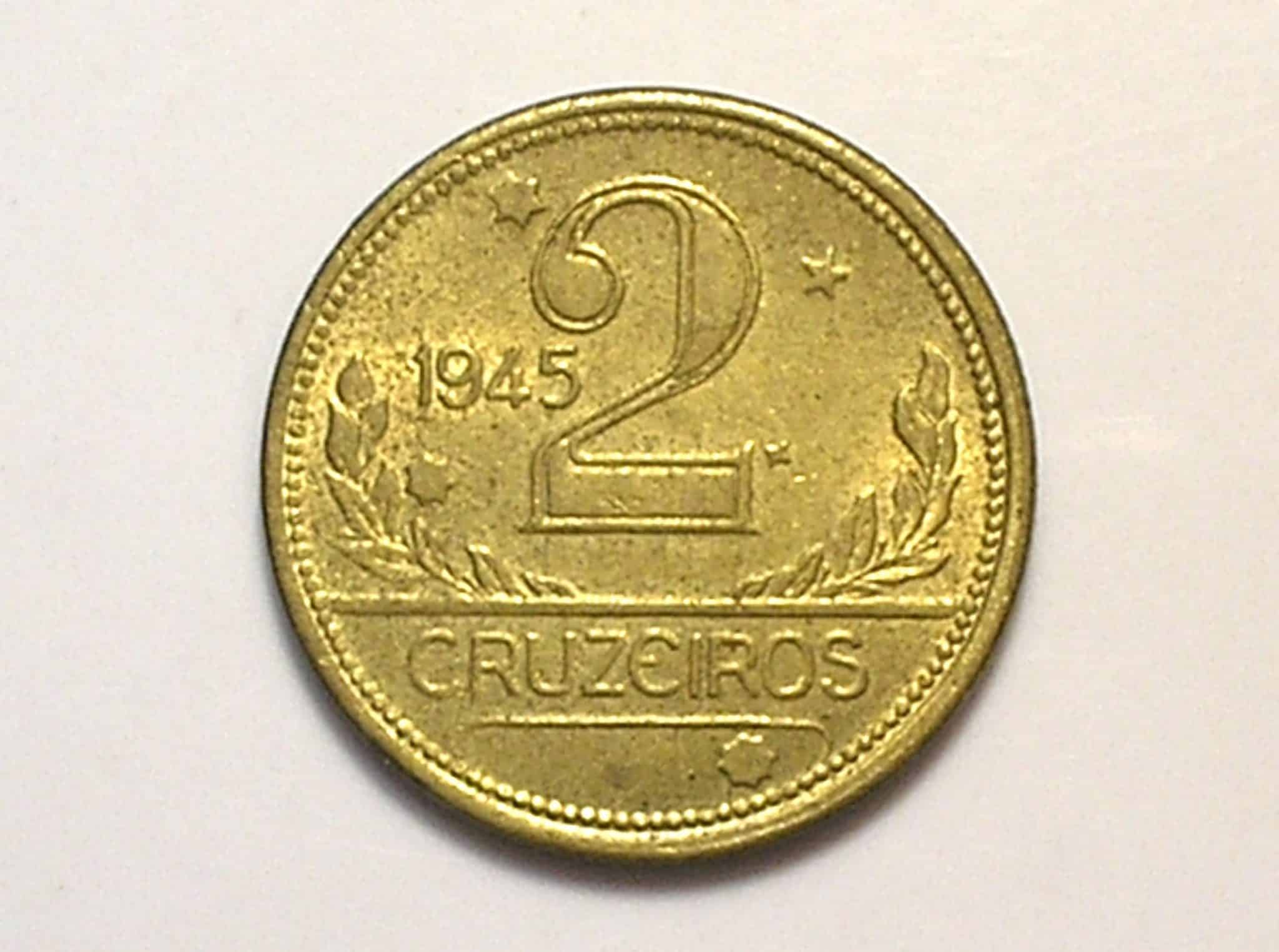 2 Cruzeiros 1945 / Mapa do Brasil / Flor de Cunho