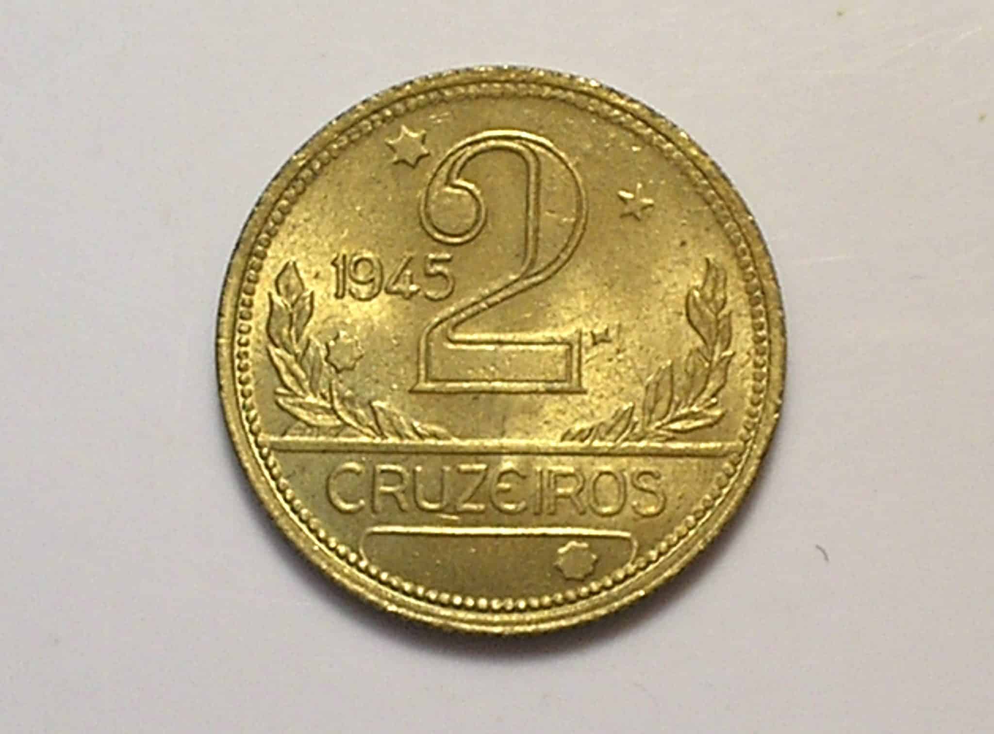 2 Cruzeiros 1945 / Mapa do Brasil / Flor de Cunho