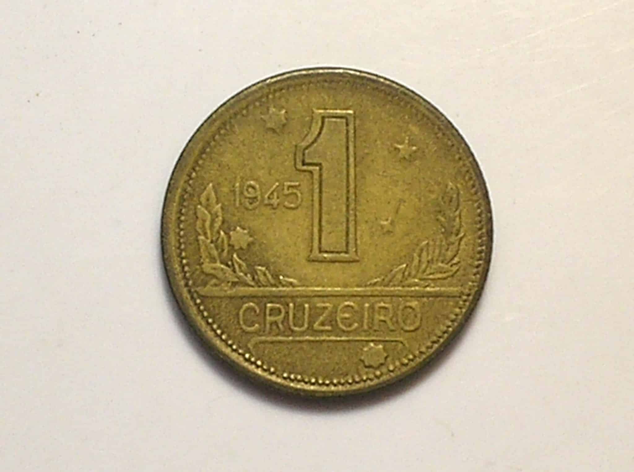 | Casa do Colecionador Escassa - 1 Cruzeiro 1945 - Com a Sigla / Mapa do Brasil / Mbc