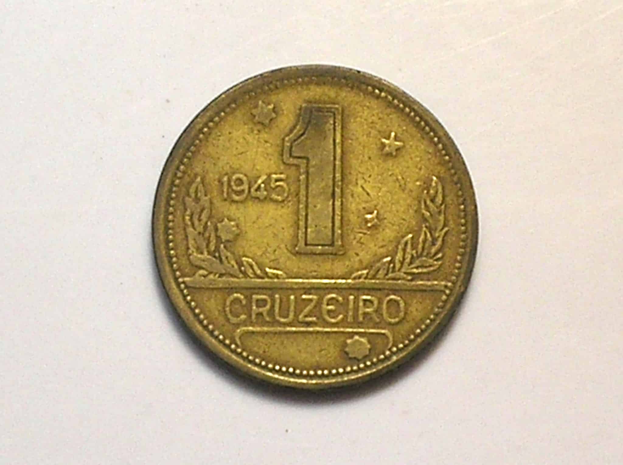 | Casa do Colecionador Escassa - 1 Cruzeiro 1945 - Com a Sigla / Mapa do Brasil / Mbc