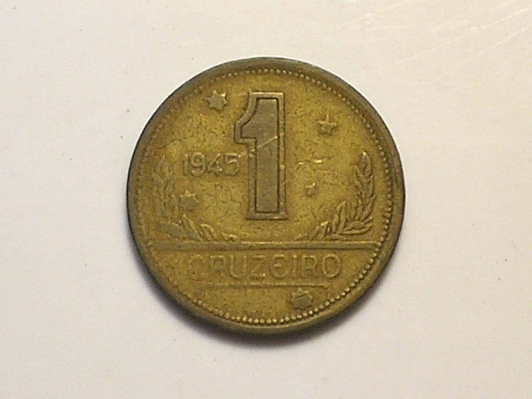 | Casa do Colecionador Escassa - 1 Cruzeiro 1945 - Com a Sigla / Mapa do Brasil / Mbc