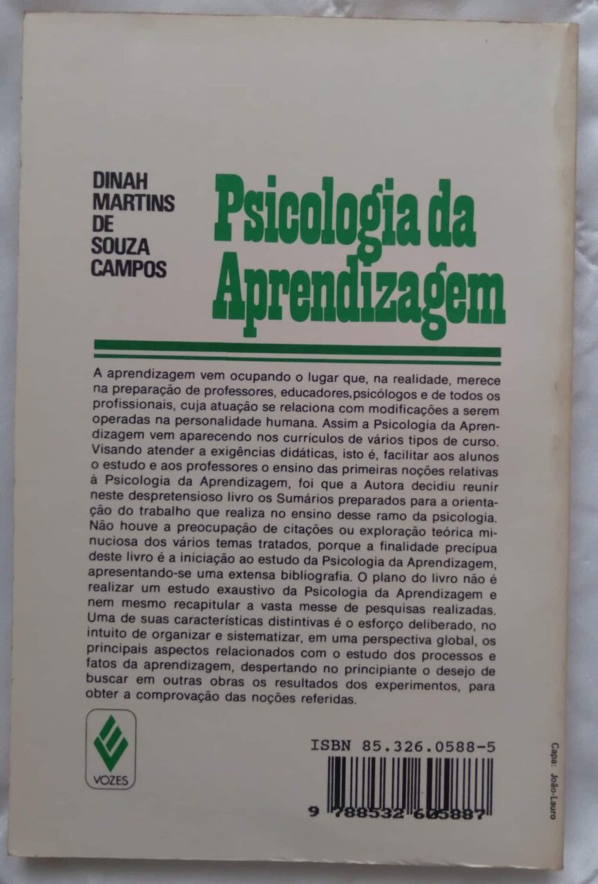 | Casa do Colecionador Livro Psicologia da aprendizagem. Dinah Martins de S Campos. Ed Vozes.