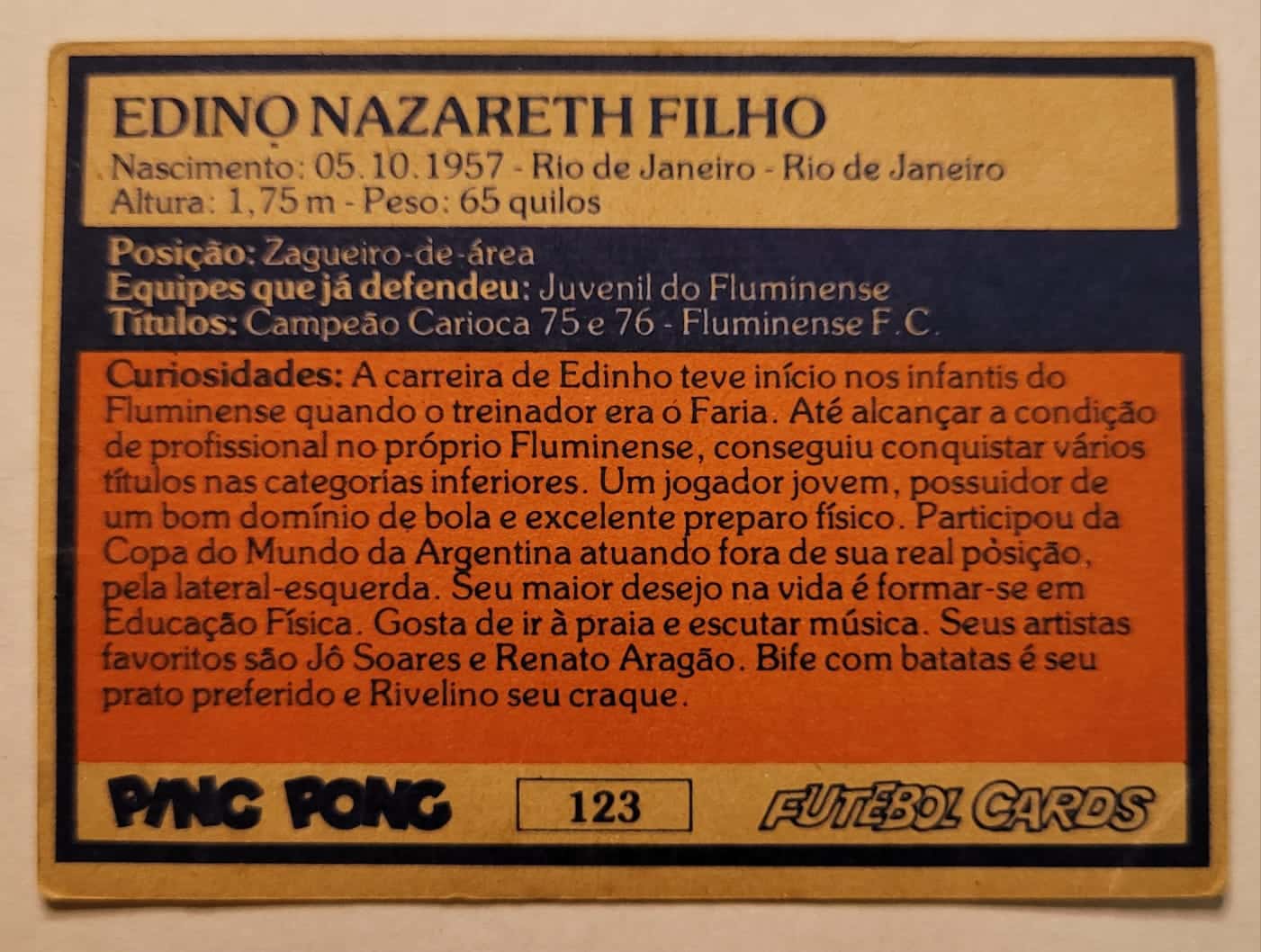 | Casa do Colecionador Ping Pong Futebol Cards N° 123 - Edinho - Fluminense