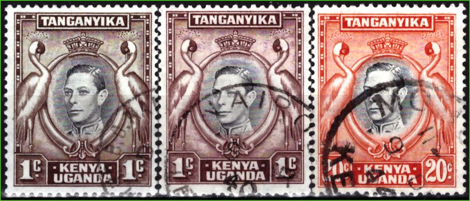 Quênia, Uganda e Tanganica - Rei George VI e Garça Kavirondo - 1938 e 1942 - S/Incompleta