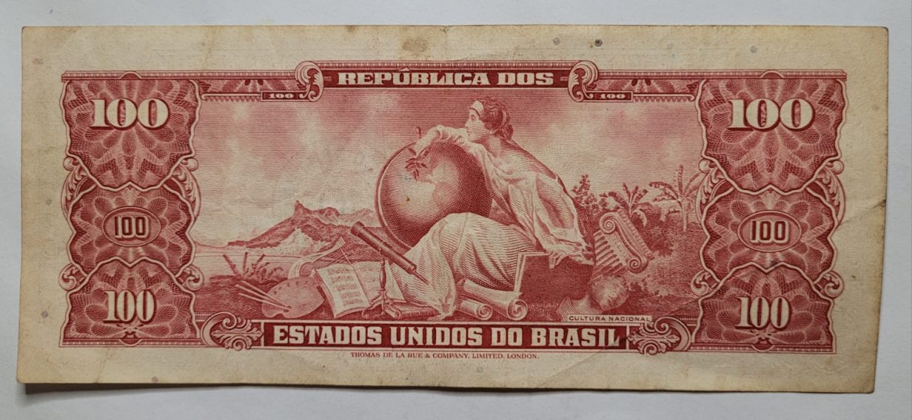 | Casa do Colecionador 100 (Cem Cruzeiros) com Carimbo de 10 Centavos - Cédula C118 - MBC (Ano 1967)