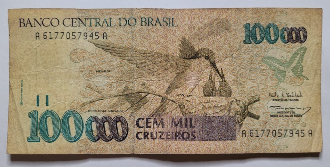 | Casa do Colecionador 100.000 (Cem Mil Cruzeiros) Cédula C228 - BC/MBC (Ano 1993)