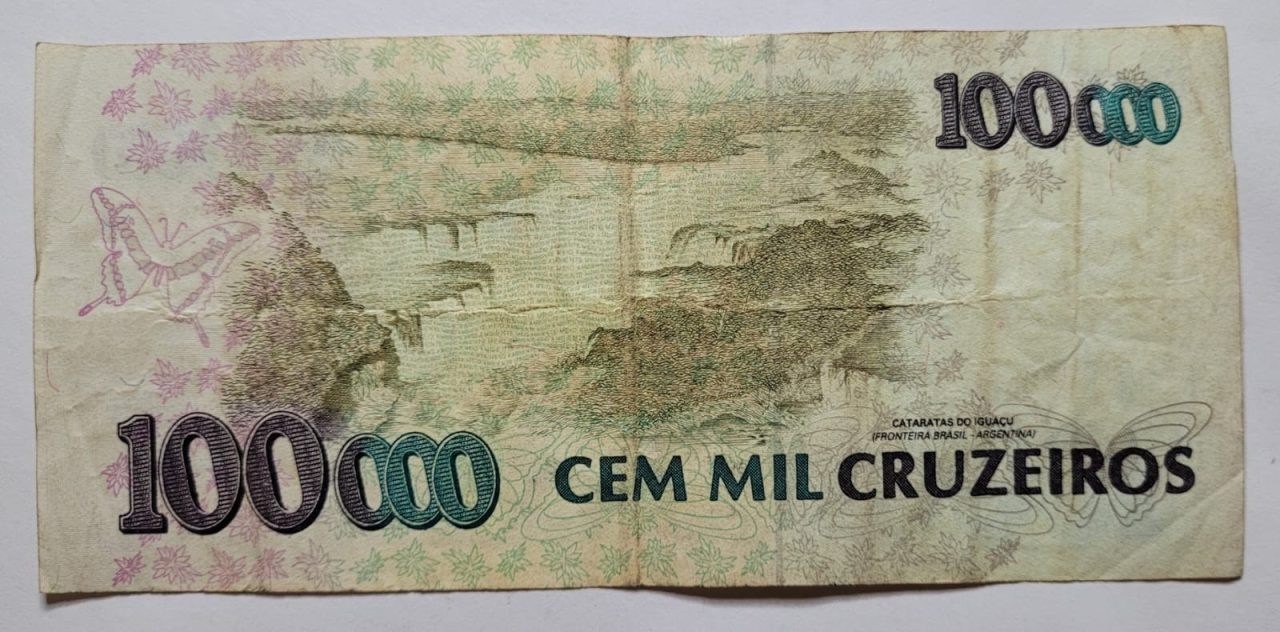 | Casa do Colecionador 100.000 (Cem Mil Cruzeiros) com Carimbo de 100 Cruzeiros Reais - Cédula C235 MBC (Ano 1993)