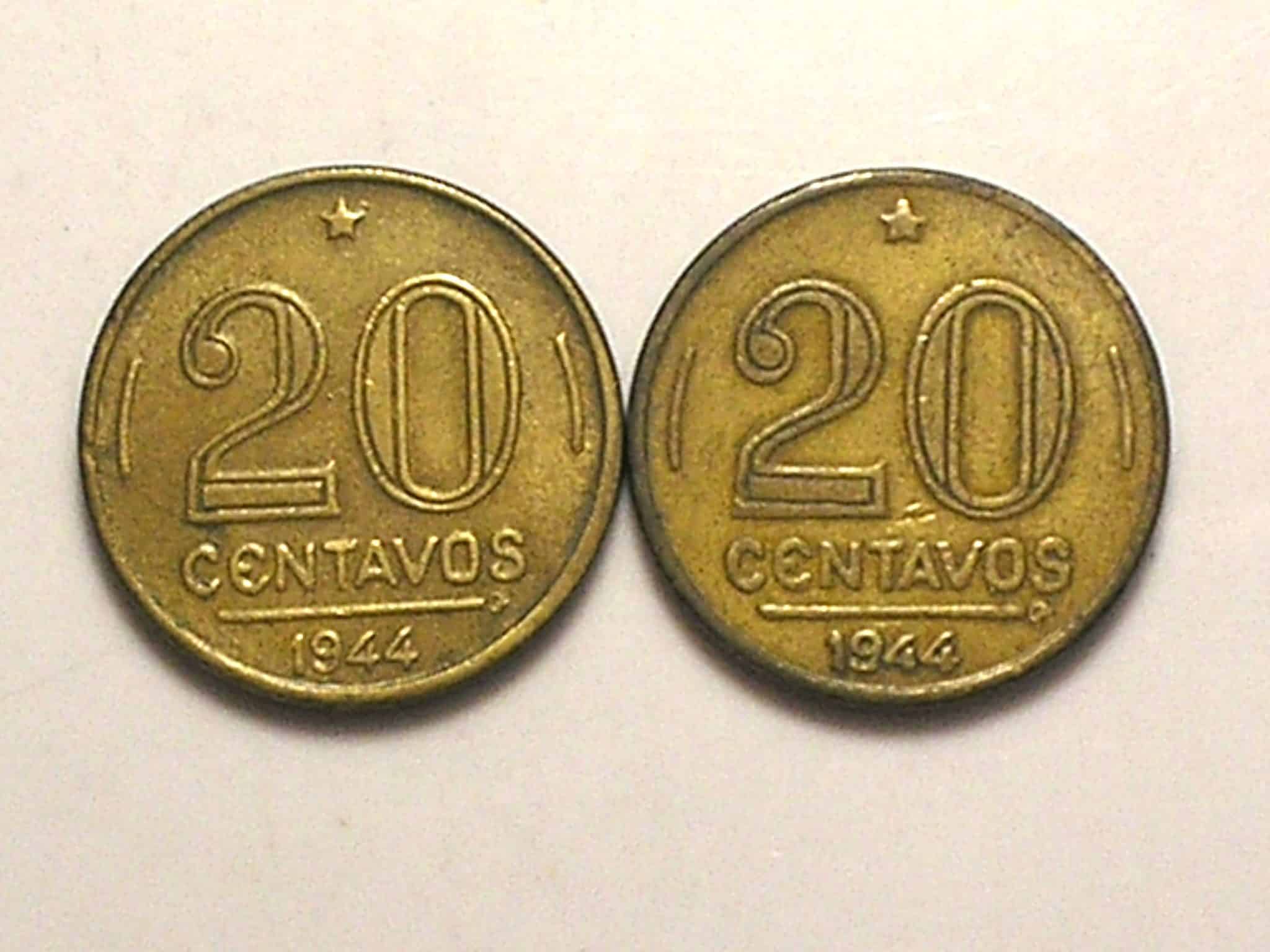 | Casa do Colecionador 20 Centavos 1944 - Data numeros finos e numeros grossos