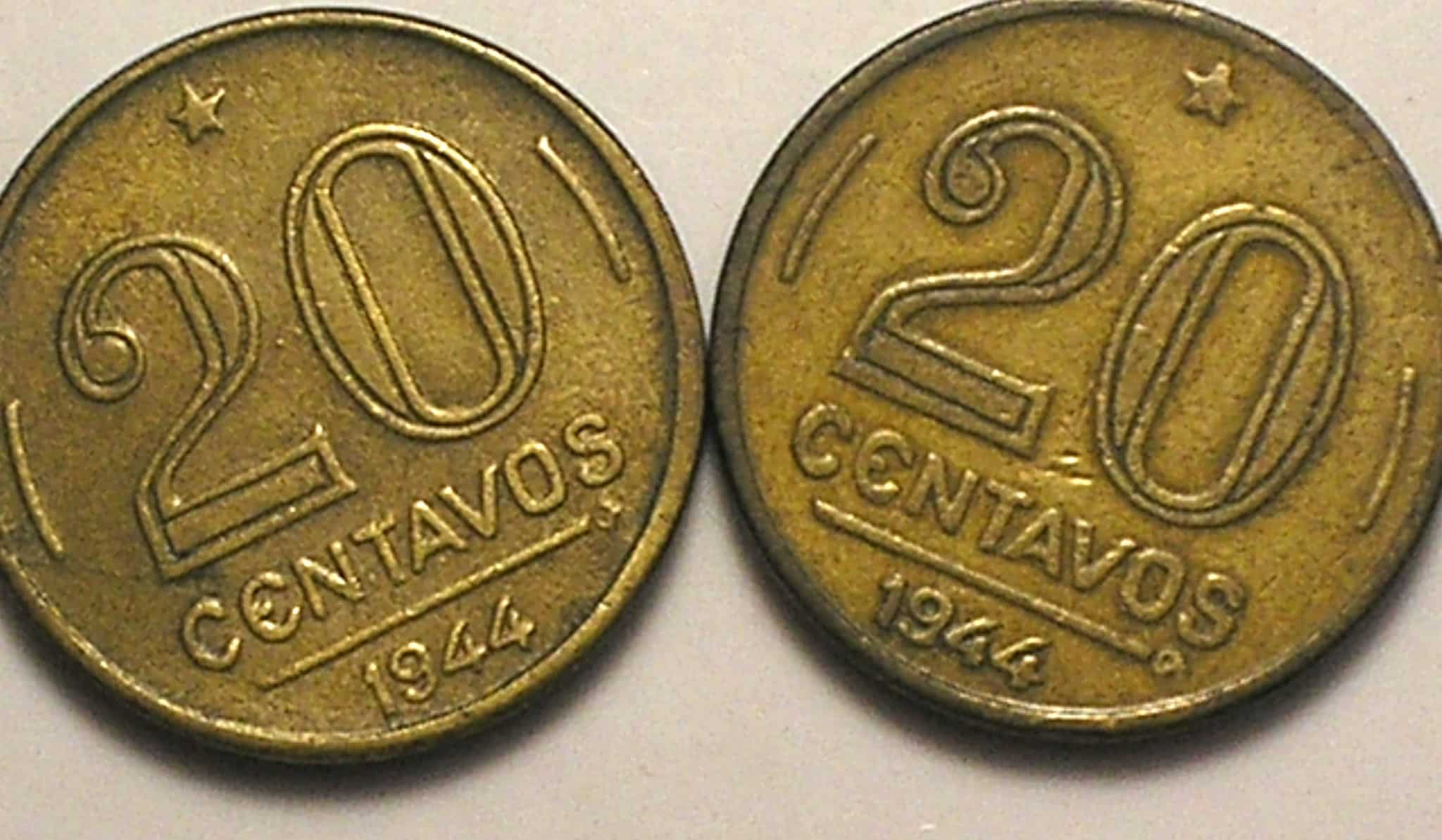 | Casa do Colecionador 20 Centavos 1944 - Data numeros finos e numeros grossos