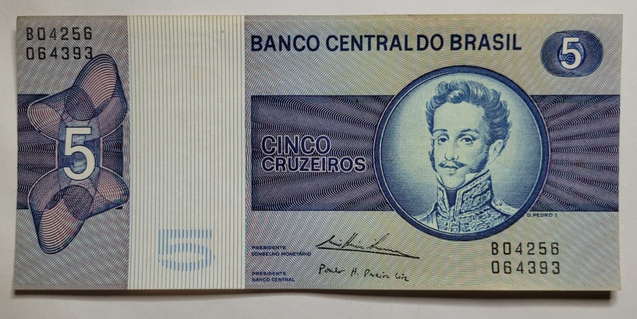 | Casa do Colecionador 5 (Cinco Cruzeiros) - Cédula C135 - FE - Série B04256 (Ano 1974)