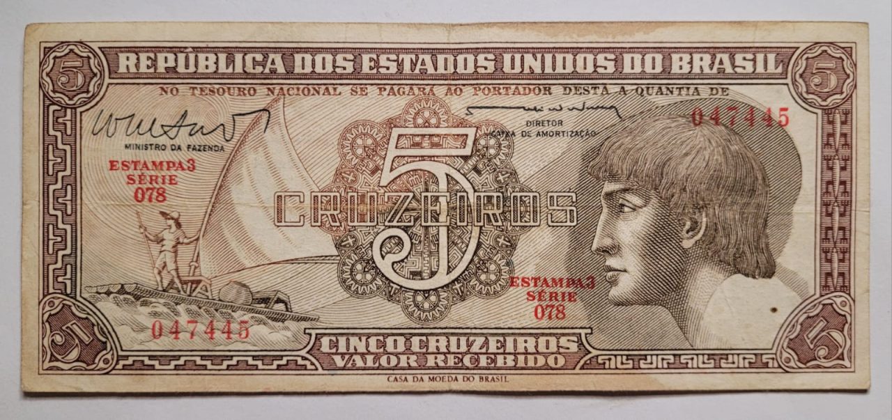 | Casa do Colecionador 5 (Cinco Cruzeiros) Índio - Cédula C112 - MBC - Série 078 (Ano 1962)