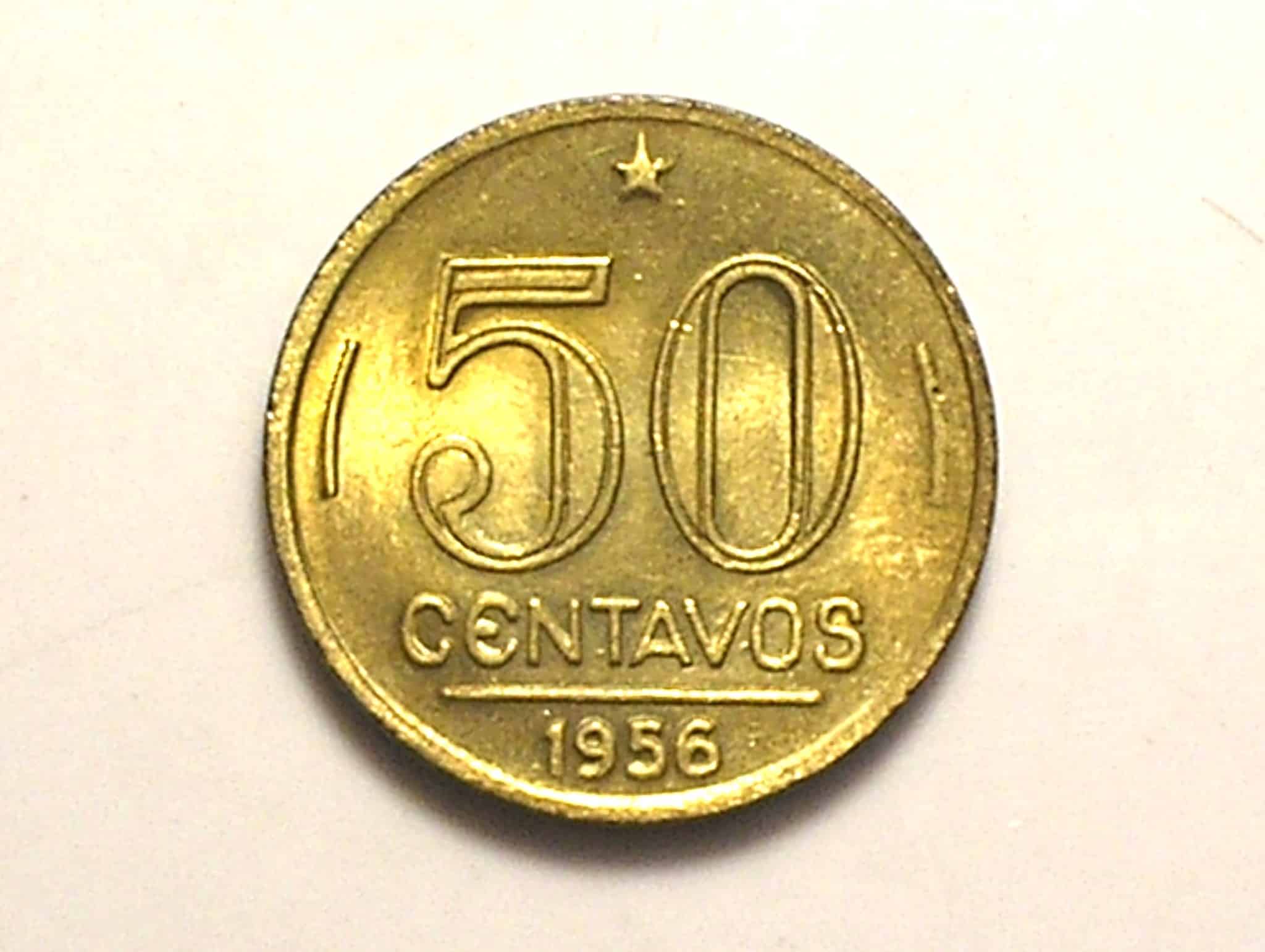 | Casa do Colecionador 50 Centavos 1956 = Dutra com circulo aberto no rosto - Flor de cunho / Variante rara - Catalogada