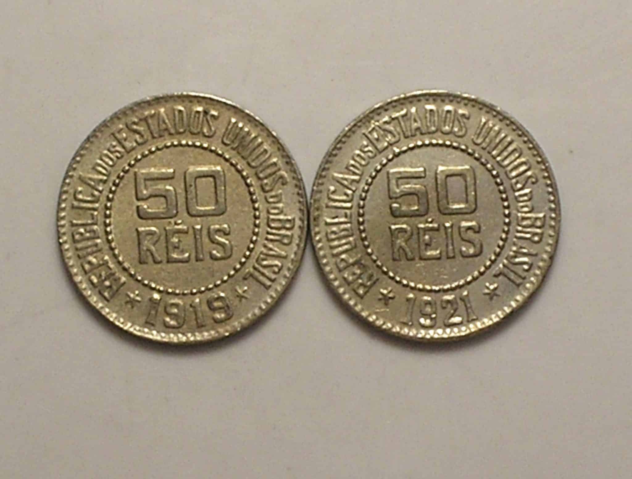 50 Réis - 1919 e 1921 - Niquel / Sob
