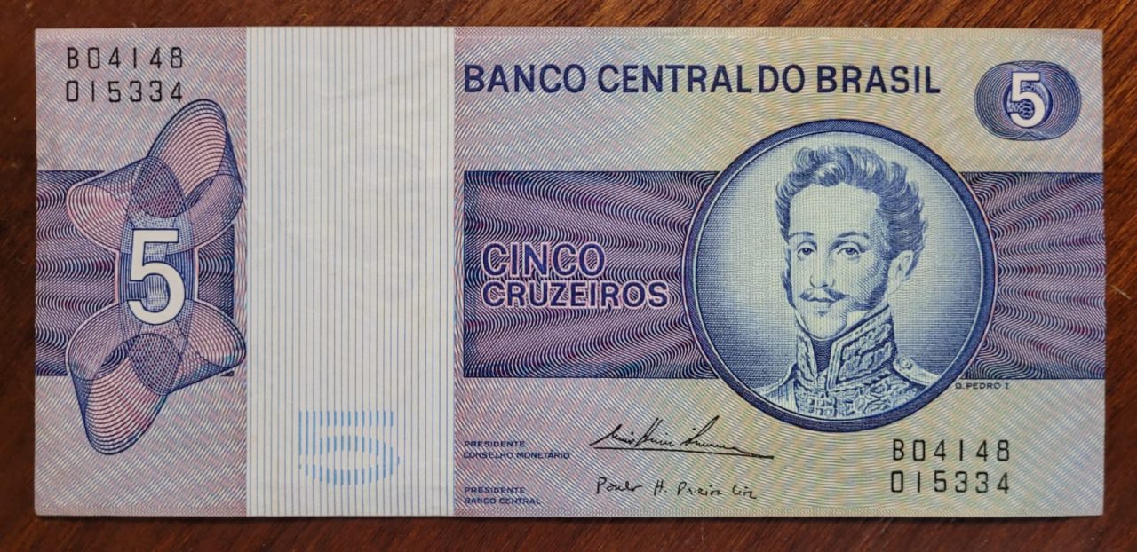 | Casa do Colecionador 5 (Cinco Cruzeiros) - Cédula C135 - MBC - Série B04148 (Ano 1974)