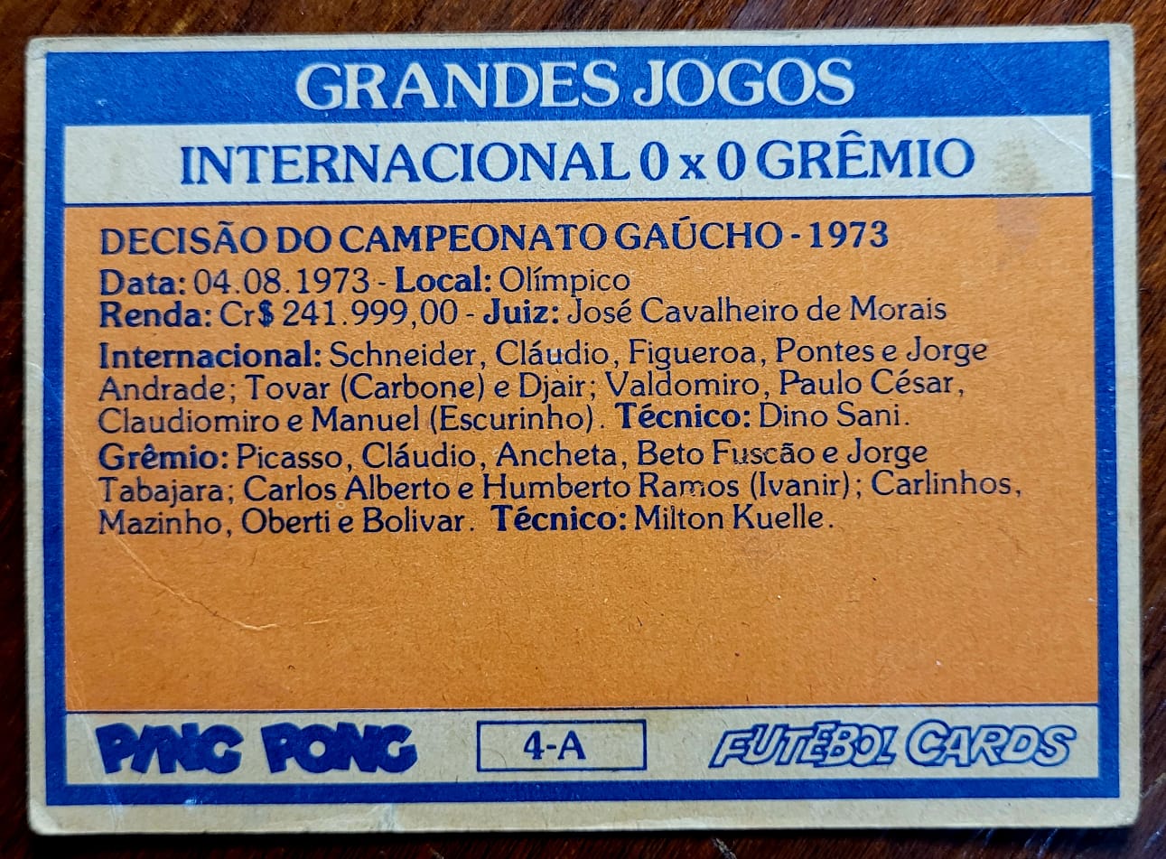 | Casa do Colecionador Ping Pong Futebol Cards - Grandes Jogos Nº 04-A (Internacional 0 X 0 Grêmio)