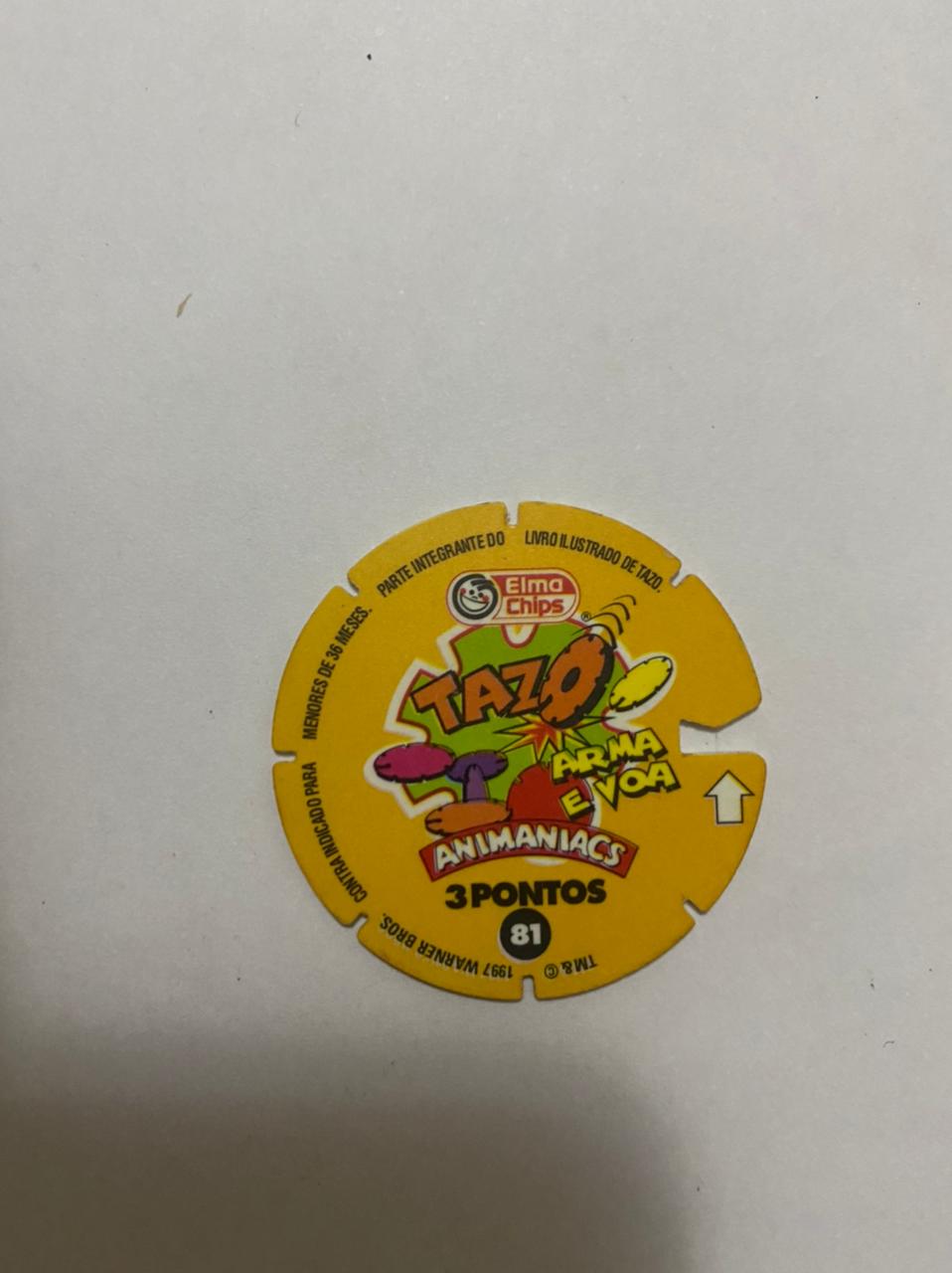 | Casa do Colecionador Tazo Nº 081 – Tazo Arma e Voa – Animaniacs (Elma Chips) 1997