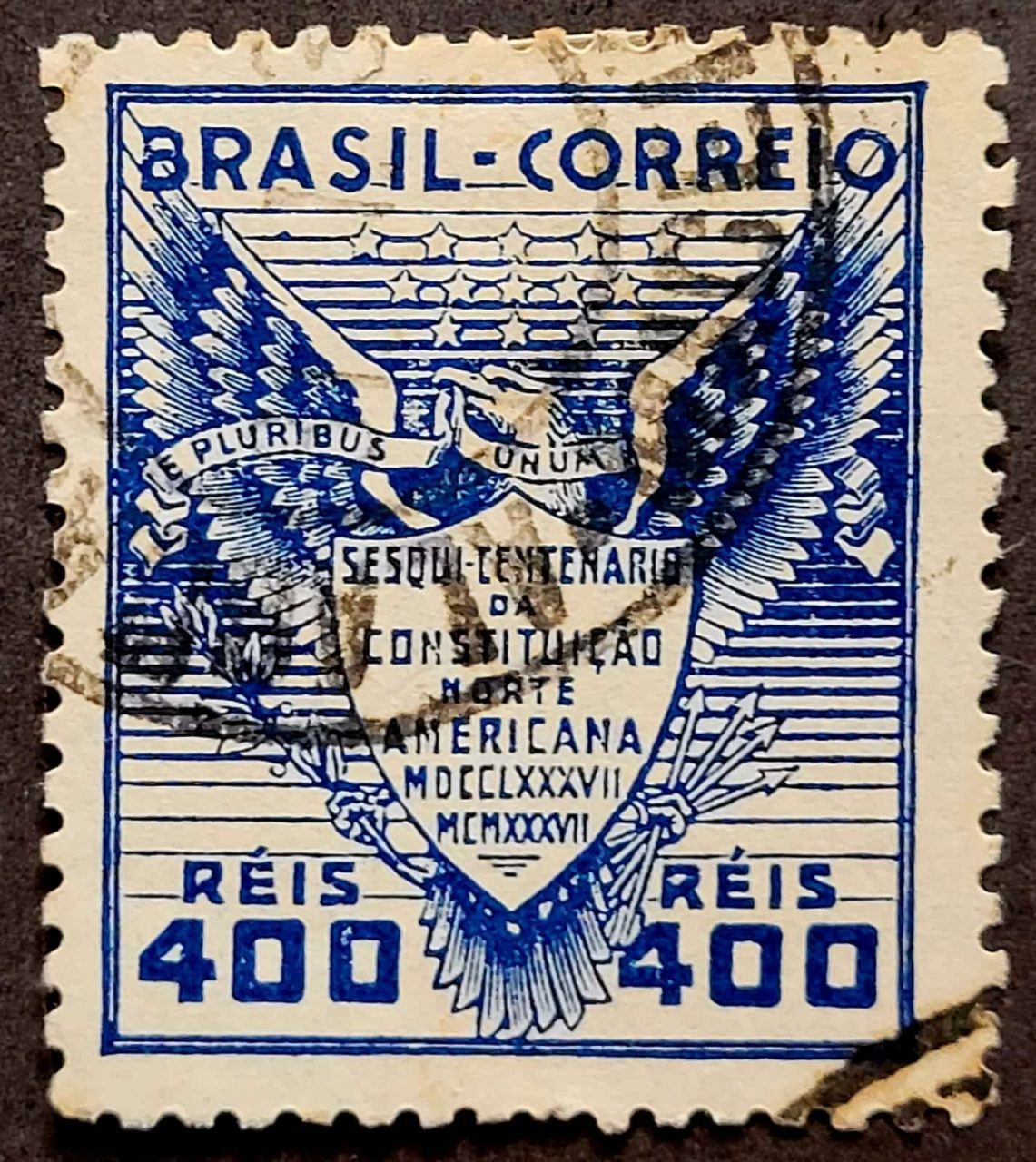 | Casa do Colecionador Comemorativos - RHM C0126 B (Usado - Variedade) 400 Réis - 150 Anos da Constituição Norte-Americana - 02/12/1937 (Selos do Brasil)