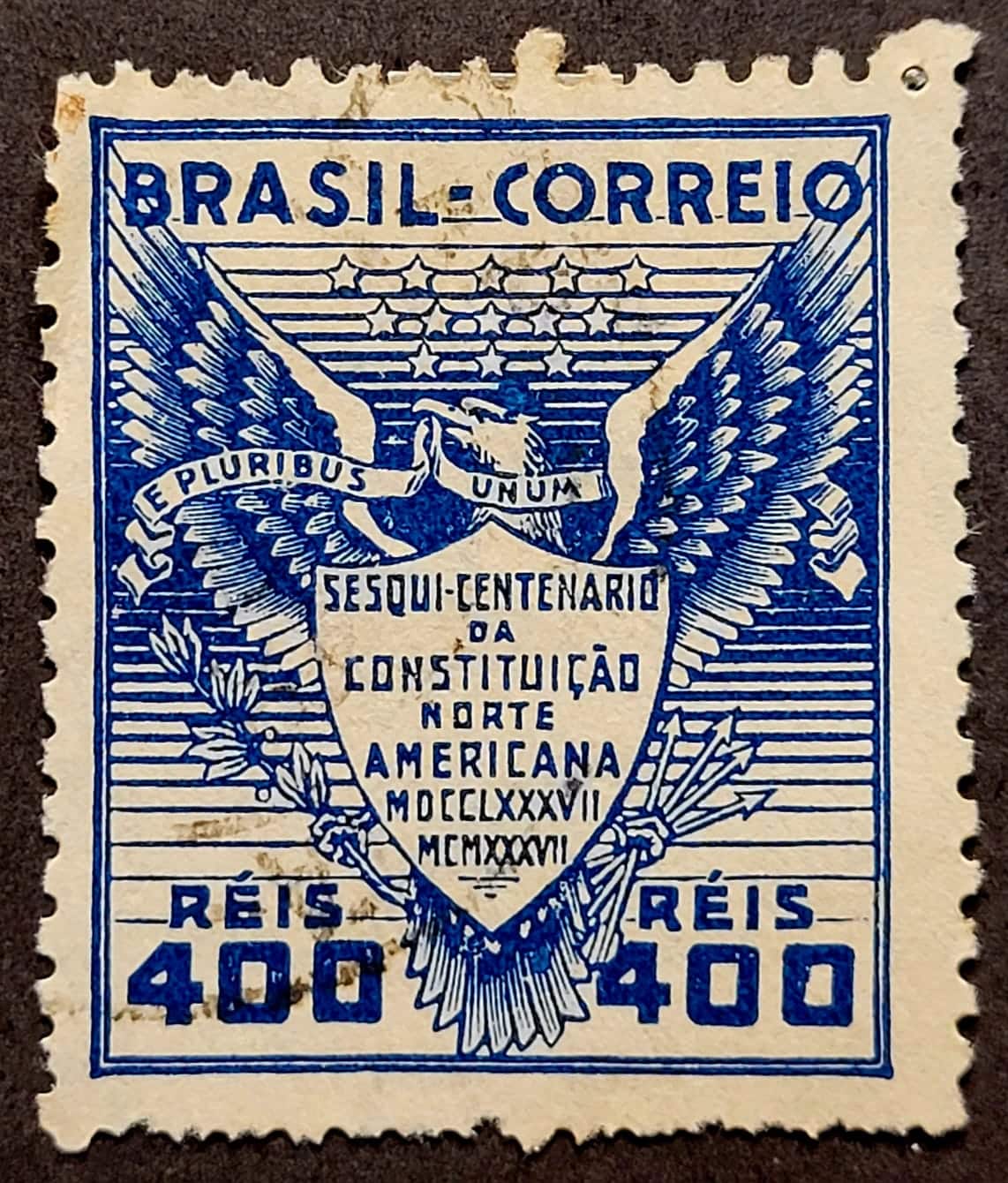 | Casa do Colecionador Comemorativos - RHM C0126 (Usado) 400 Réis - 150 Anos da Constituição Norte-Americana - 02/12/1937 (Selos do Brasil)