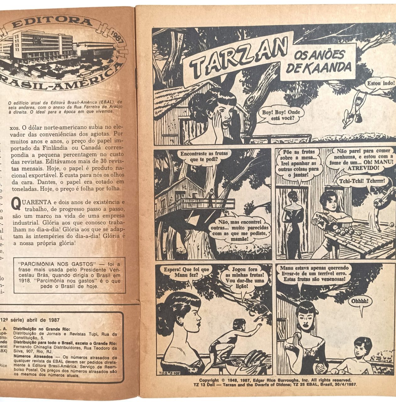 | Casa do Colecionador Tarzan nº 25, 12ª série, Ebal -1987. HQ/Gibi