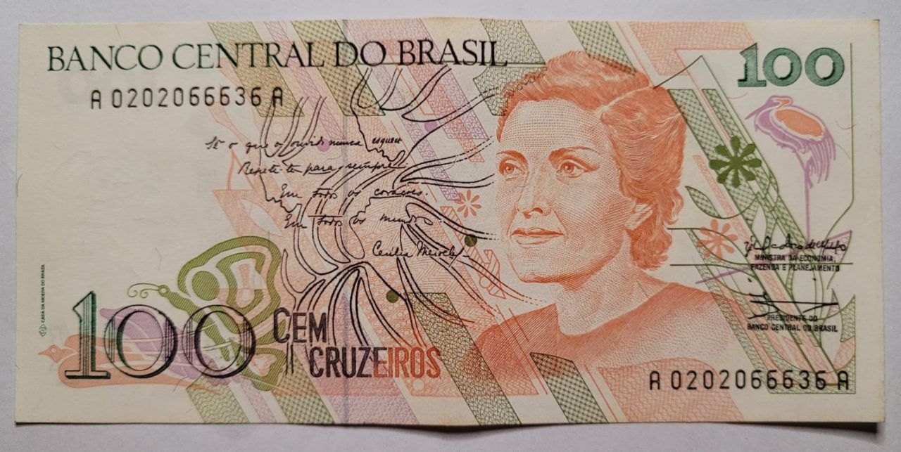 | Casa do Colecionador 100 (Cem Cruzeiros) – Cédula C214 SOB (Ano 1990)