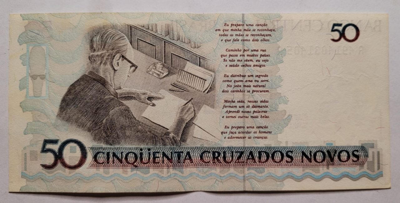 | Casa do Colecionador 50 (Cinquenta Cruzados Novos) com Carimbo de 50 Cruzeiros - Cédula C210 MBC/SOB (Ano 1990)